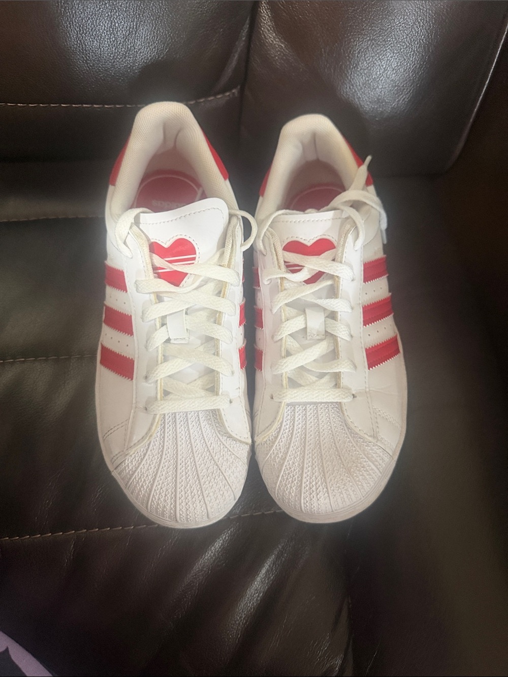 adidas Kids White Sneakers with Red Stripes and Heart Detail